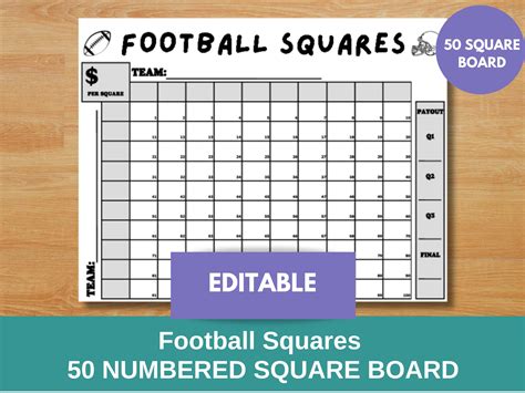 50 Football Squares Template: Editable Fundraiser Board (printable PDF ...