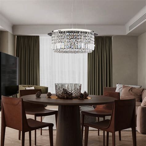 Modern Round Drum Crystal Chandelier for Dining Room | Sofary