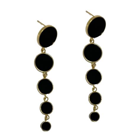 Drop Dangle Earrings For Women, 6.5 cm, Black Circular Discs, Gold-Ton ...