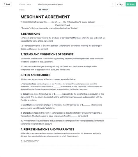 Merchant agreement template - free to use