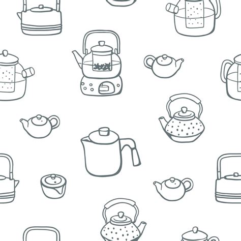 Hand drawn sketch style different teapots seamless pattern. Simple ...