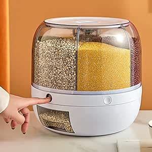 Jolfay 6-Grid Rotating Rice Dispenser - Storage Bucket for Grains, One ...
