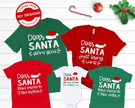 Matching Family Christmas Shirts Dear Santa Hat Funny Holiday Outfits ...