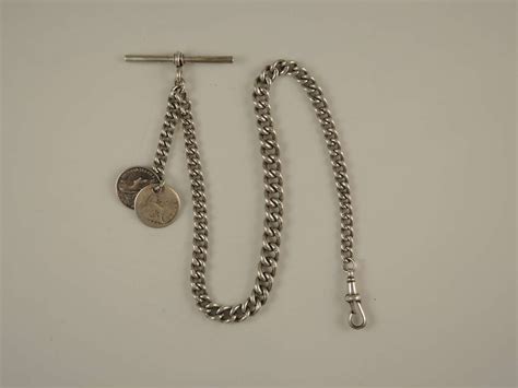 English silver albert watch chain with coin fobs. Birmingham 1921