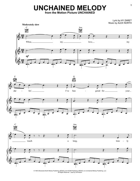 Unchained Melody by The Righteous Brothers Sheet Music for Piano, Vocal ...