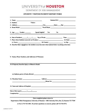 University Of Houston Student/Visitor Incident Report Form 2017-2026 ...