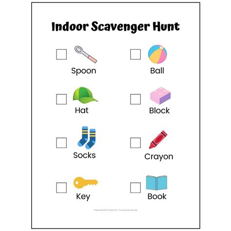 This free printable indoor scavenger hunt for kids is a fun inside ...