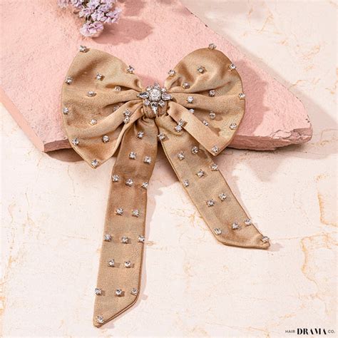 Crystal Hair Bow Alligator Clip Golden Beige – Hair Drama Company