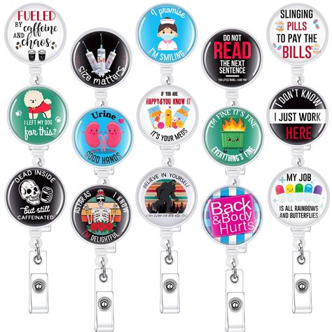 15 Pcs Nurse Badge Reel Holder Funny Badge Reel Cute Badge Reels ...