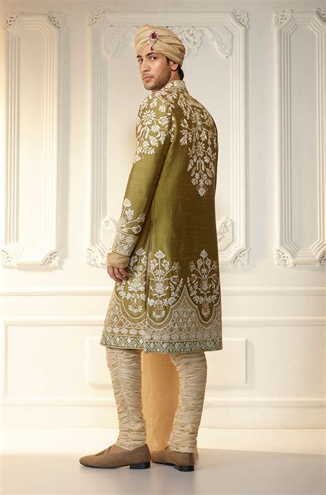 Olive Green Raw Silk Embroidered Sherwani Set – Manish Malhotra