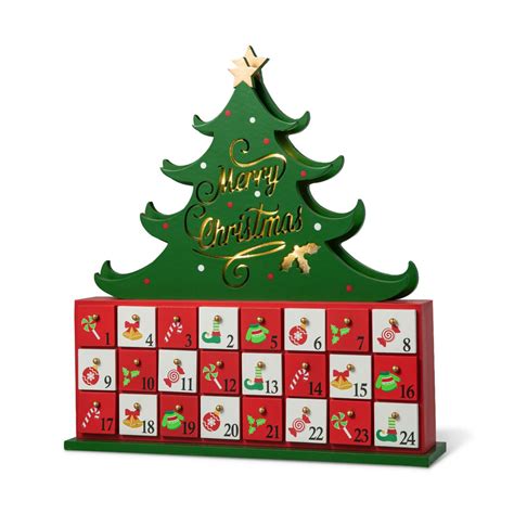 15.25" H Lighted Wooden Christmas Tree Advent Calendar | HSN
