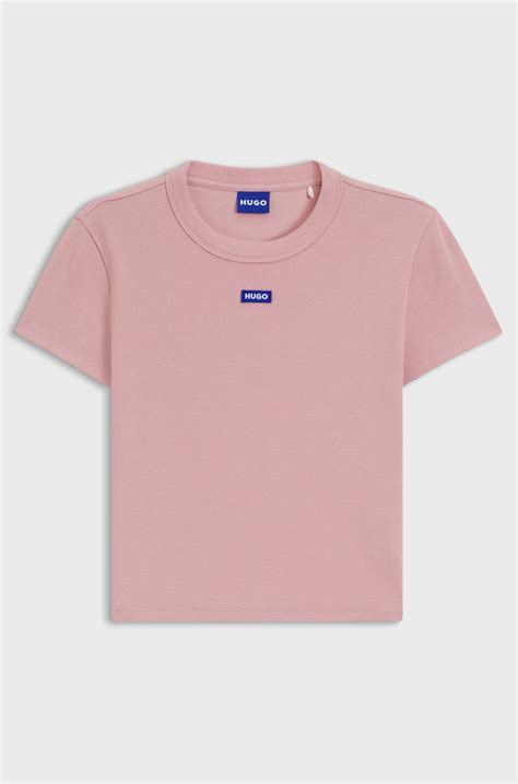 HUGO - Slim-fit cropped T-shirt in stretch cotton - light pink