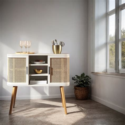 Rattan Weave White Buffet Sideboard | Mango Wood – WoodSculp