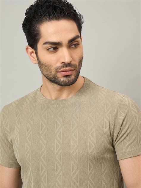 Men Textured Round Neck T-shirt Beige | Reprise India | Reprise