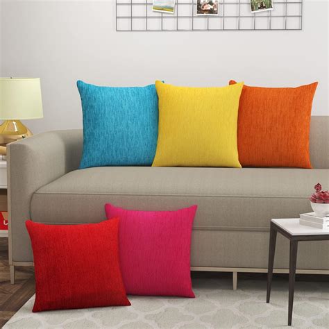 Buy Blue Grass Silk 200 TC Cushion Cover, 16 x 16 Inch, Multicolour, 5 ...