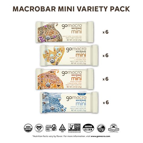 GoMacro MacroBar Mini Organic Vegan Protein Bars - Variety Pack (0.9 ...