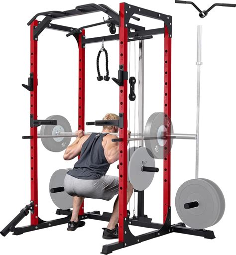 Amazon.com: ELEVTAB Squat Rack Power Cage with LAT Pulldown and Storage ...