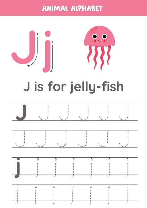 Tracing alphabet letters for kids. Animal alphabet. J is for jelly fish. 34368409 Vector Art at ...
