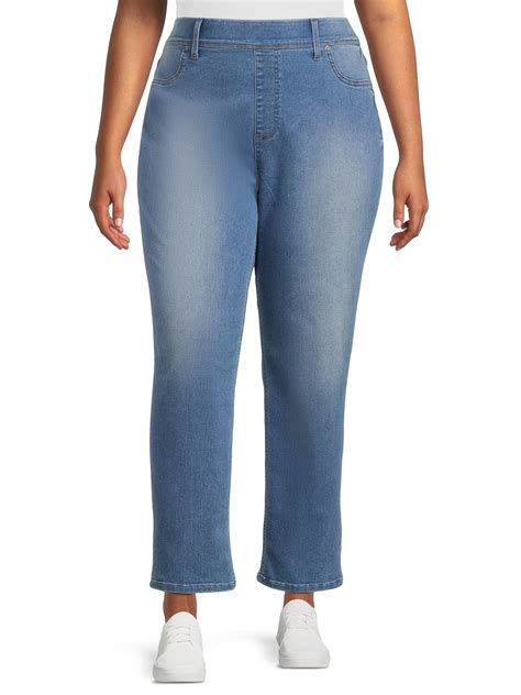 Terra & Sky Women's Plus Size Pull-on Straight Leg Jeans, sizes 0X-4X ...