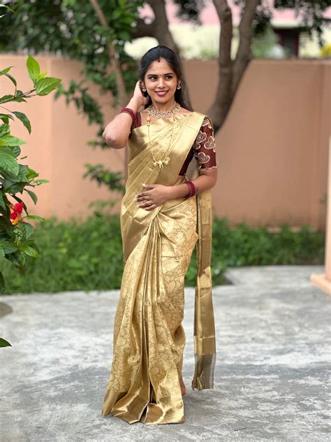 Nita Ambani mam inspired golden tissue saree – Nanthu Sai Boutique