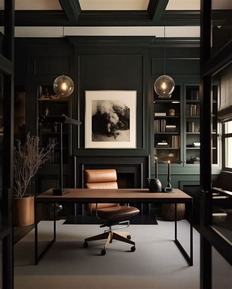 Cozy Home Office with Dark Green Walls