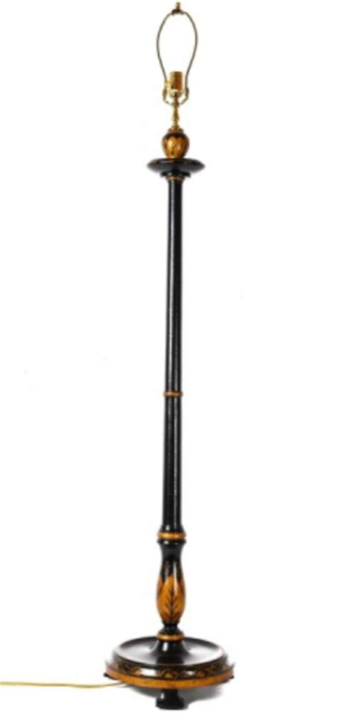 At Auction: Vintage Black Lacquer Gold Leaf Painted Floor Lamp