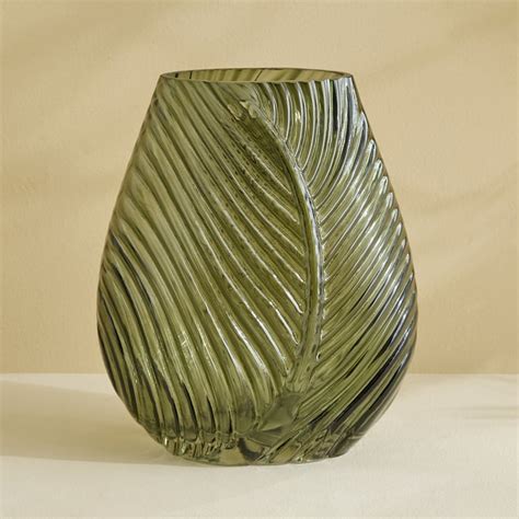 Buy Botanica Flufois Glass Leaf Embossed Vase from Home Centre at just ...