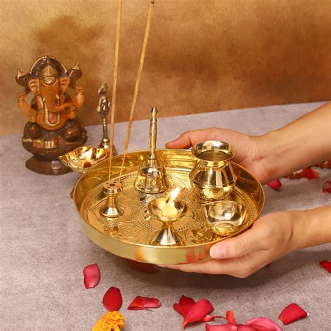 Brass Pooja Thali | Ashtamangal pooja set – Spiritual Senses