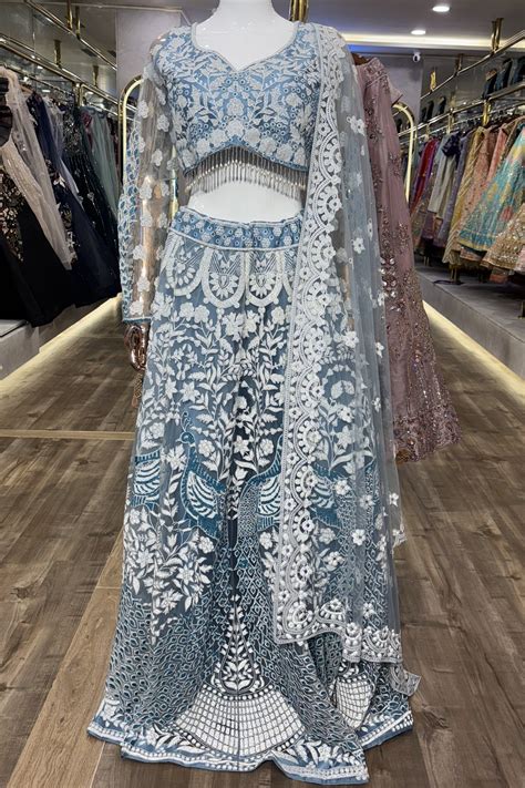 Frost Bloom – Sky Blue Net Lehenga Set on Rent in Jubilee Hills, Hyder ...