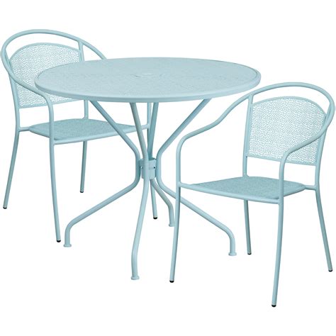 Flash Furniture 35.25" Round Indoor-Outdoor Steel Patio Table Set with ...
