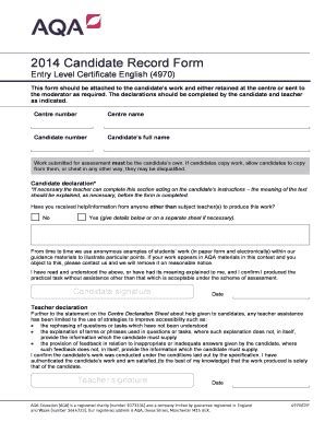 2014 Candidate Record Form - Blank Fillable Template | Fill Out, Print ...