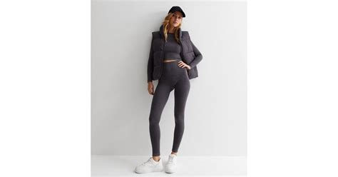 Dark Grey Acid Wash Seamless Leggings | New Look