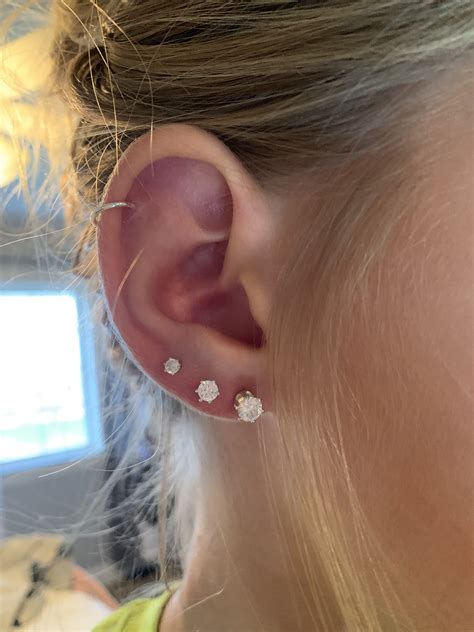 Triple Lobe and Cartilage Piercings | Ear lobe piercings, Ear piercings ...