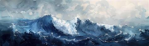 Large ocean wave crashing under gray cloudy sky | Premium AI-generated ...