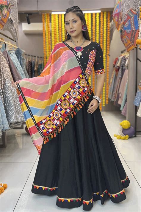 Navratri Black Colour Lehenga Choli With Multi Colour Dupatta