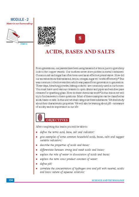 Acids bases salt - Acids, Bases and Salts Notes MODULE - 2 Matter in ...