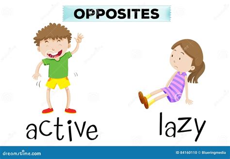 Active And Lazy Antonyms Word Card, Opposites Concept. Flashcard For ...