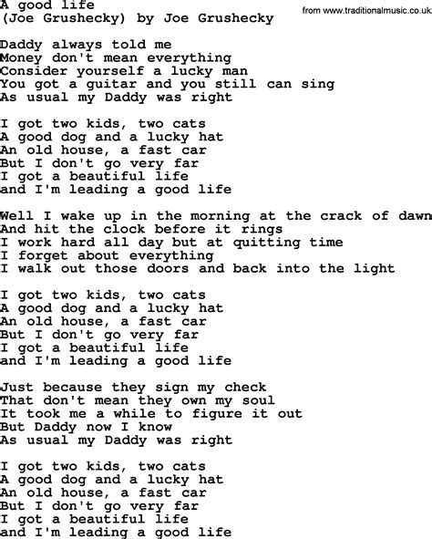 Bruce Springsteen song: A Good Life, lyrics