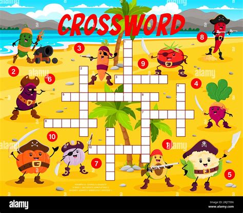 Crossword quiz game. Cartoon vegetable pirates and corsairs characters ...
