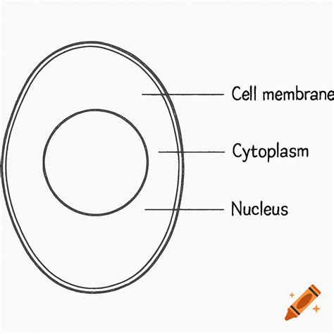 A simple black and white diagram of an animal cell, showing the cell ...