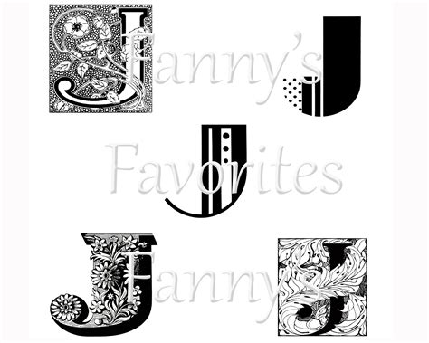 5 Vintage Letter J Monograms, J Initials, Graphic Monogram Designs, Instant Download, Artistic J ...