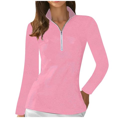 SHTXOZHI Women Golf Shirts Long Sleeve V Neck Collared Zip Work Top ...
