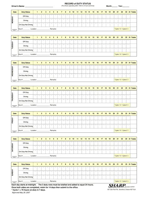 Canada Sharp Record of Duty Status Form - Fill Online, Printable ...