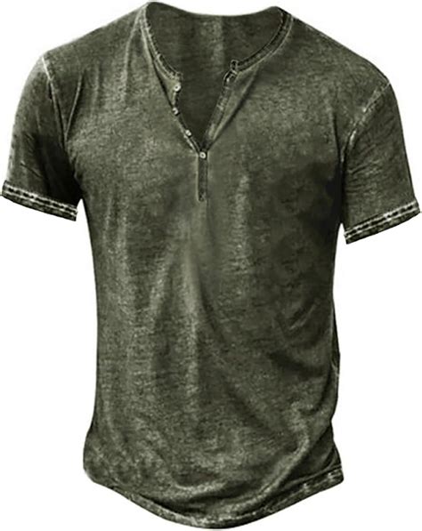 Beotyshow Mens Distressed Henley Shirts Short Sleeve Button T-Shirt ...