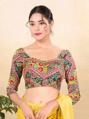 Buy VAMAS - THE DESIGNER BLOUSES Women Green Sweetheart Neck Padded ...