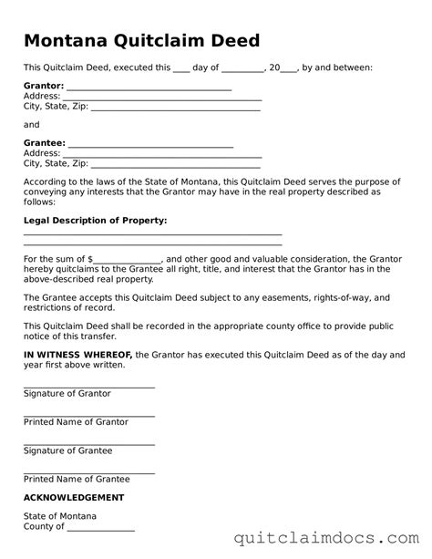Free Montana Quitclaim Deed Template • Fillable PDF Form