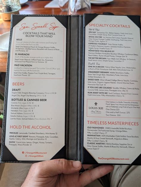 Menu at Orange Hill steakhouse, Orange