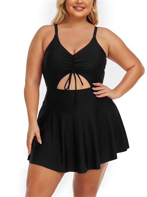 Summer Mae Women Plus Size One Piece Swimsuits with Skirt V Neck Floral ...