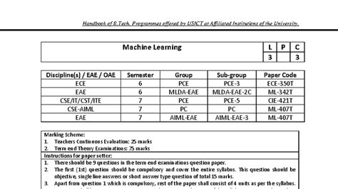 ML Syllabus Handbook for B.Tech. Programmes at USICT - Studocu