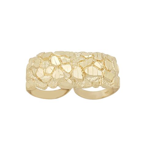 10k Gold Solid Nugget Ring Two Finger Ring for Men - Etsy